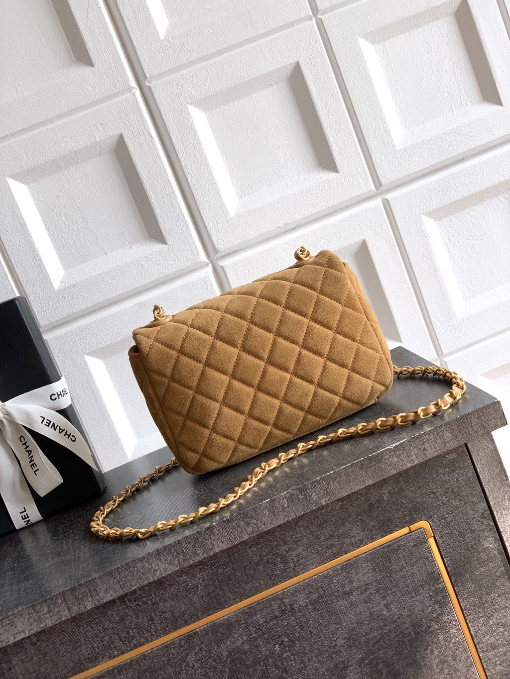 Chanel 26C Classic Flap Bag Light Brown Suede with Matte Gold Hardware (Small 20cm)