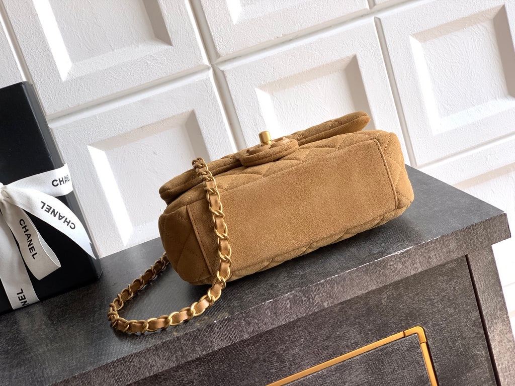 Chanel 26C Classic Flap Bag Light Brown Suede with Matte Gold Hardware (Small 20cm)