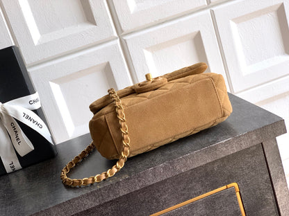 Chanel 26C Classic Flap Bag Light Brown Suede with Matte Gold Hardware (Small 20cm)