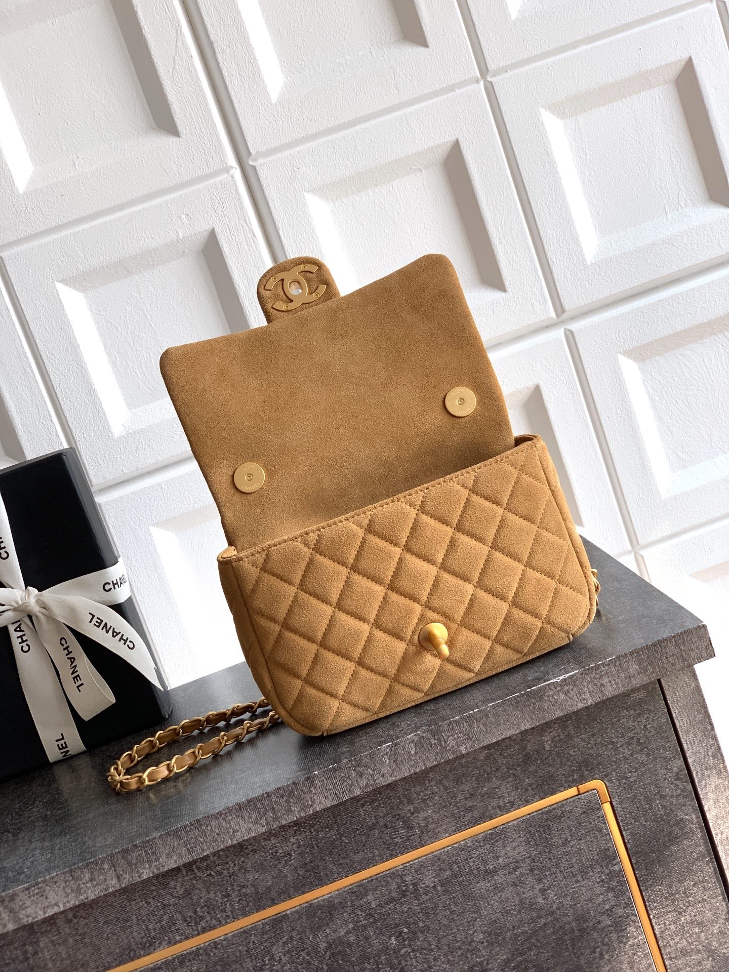 Chanel 26C Classic Flap Bag Light Brown Suede with Matte Gold Hardware (Small 20cm)