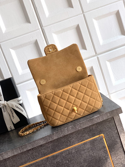 Chanel 26C Classic Flap Bag Light Brown Suede with Matte Gold Hardware (Small 20cm)