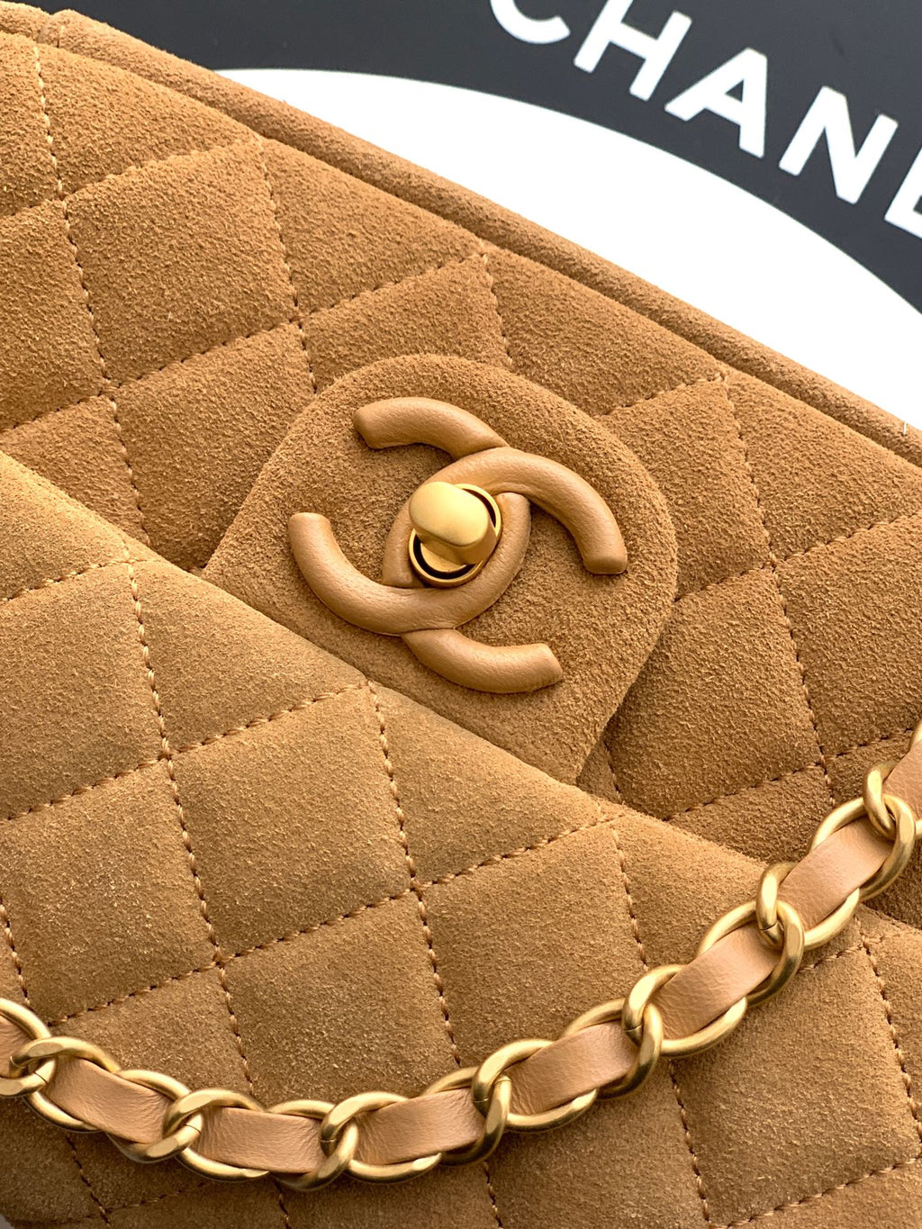 Chanel 26C Classic Flap Bag Light Brown Suede with Matte Gold Hardware (Small 20cm)