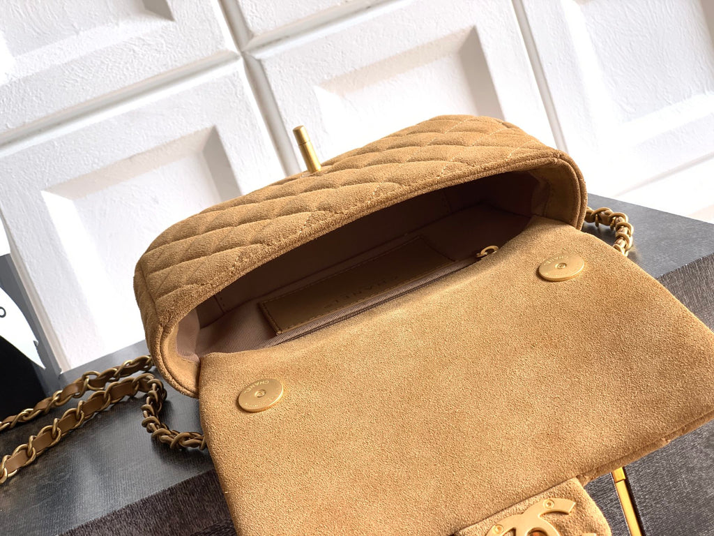Chanel 26C Classic Flap Bag Light Brown Suede with Matte Gold Hardware (Small 20cm)