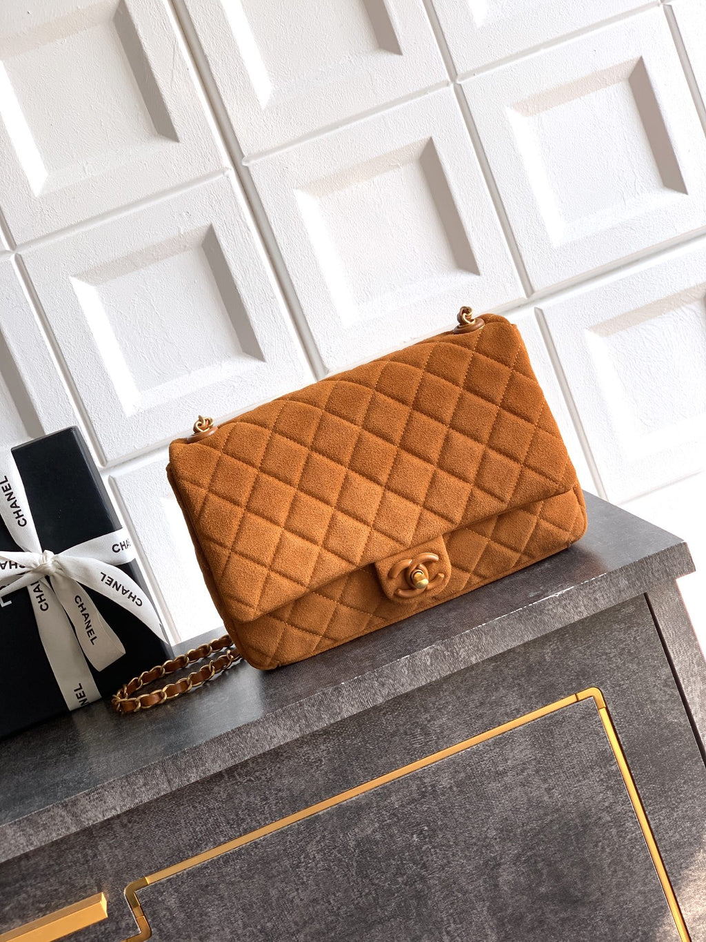 Chanel 26C Classic Flap Bag Dark Brown Suede with Matte Gold Hardware (Large 26cm)