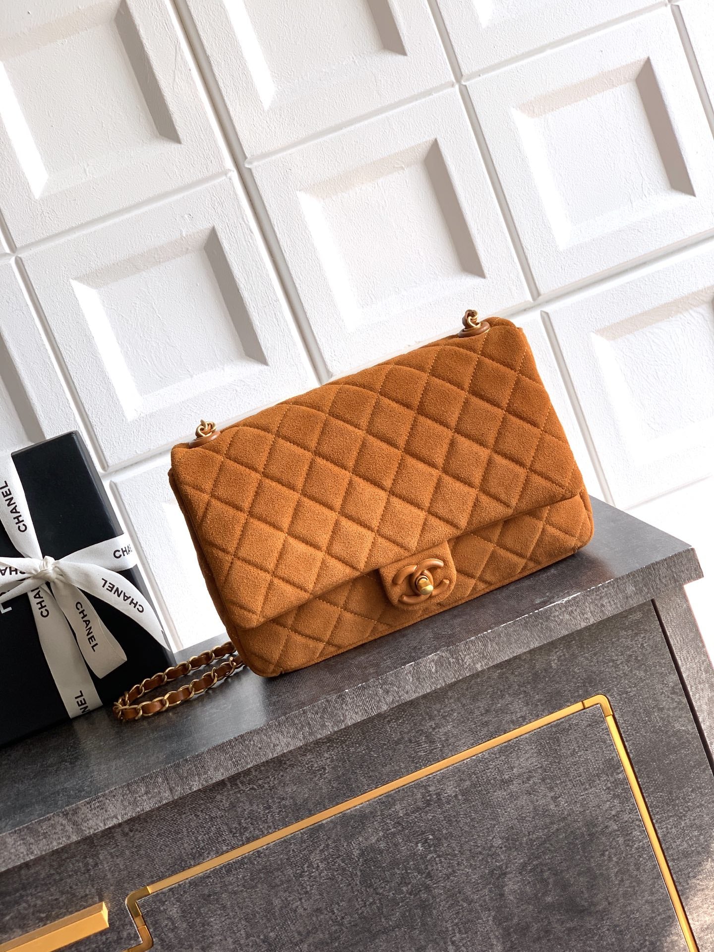 Chanel 26C Classic Flap Bag Dark Brown Suede with Matte Gold Hardware (Large 26cm)