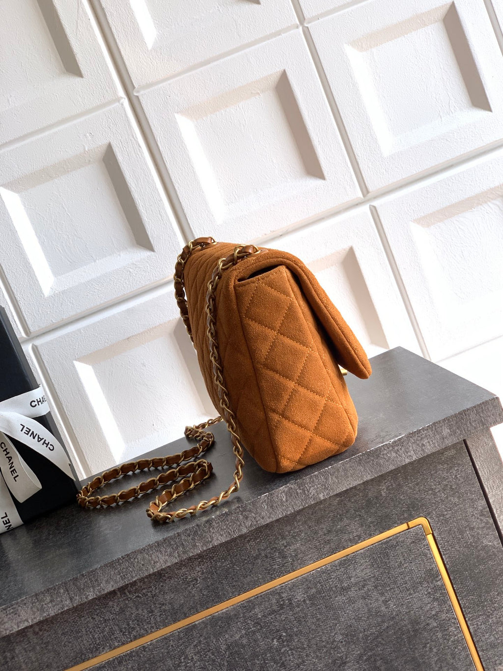 Chanel 26C Classic Flap Bag Dark Brown Suede with Matte Gold Hardware (Large 26cm)