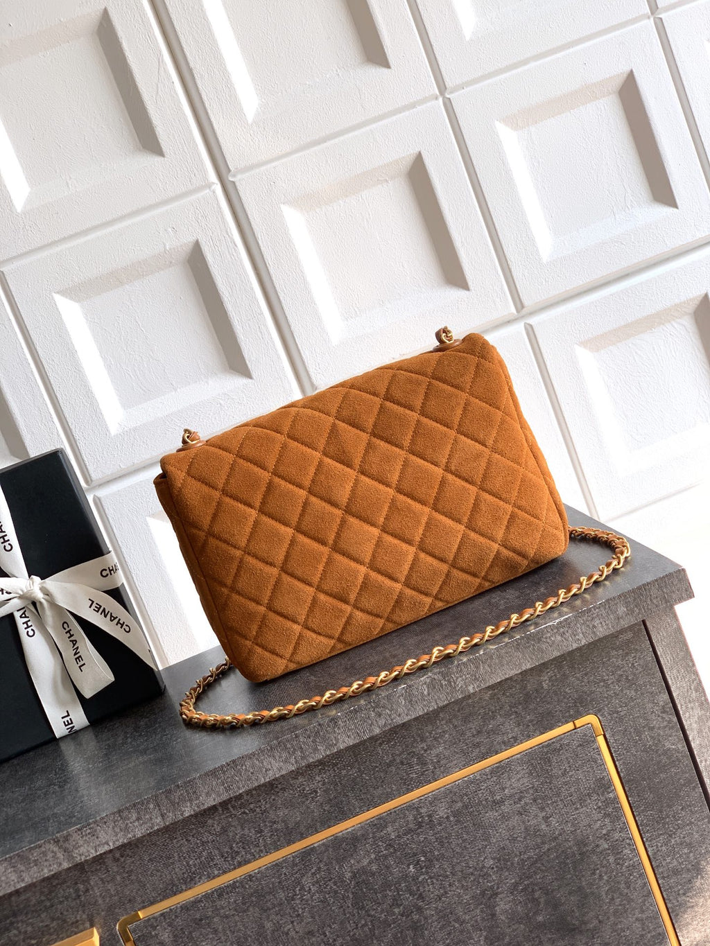 Chanel 26C Classic Flap Bag Dark Brown Suede with Matte Gold Hardware (Large 26cm)