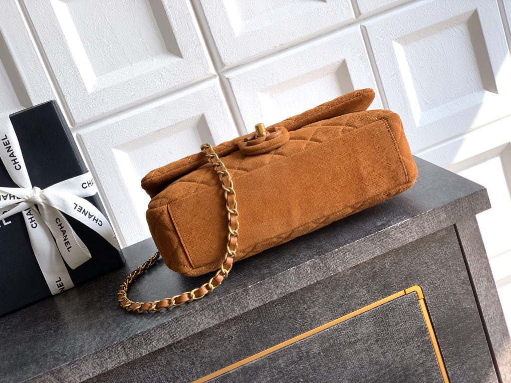 Chanel 26C Classic Flap Bag Dark Brown Suede with Matte Gold Hardware (Large 26cm)