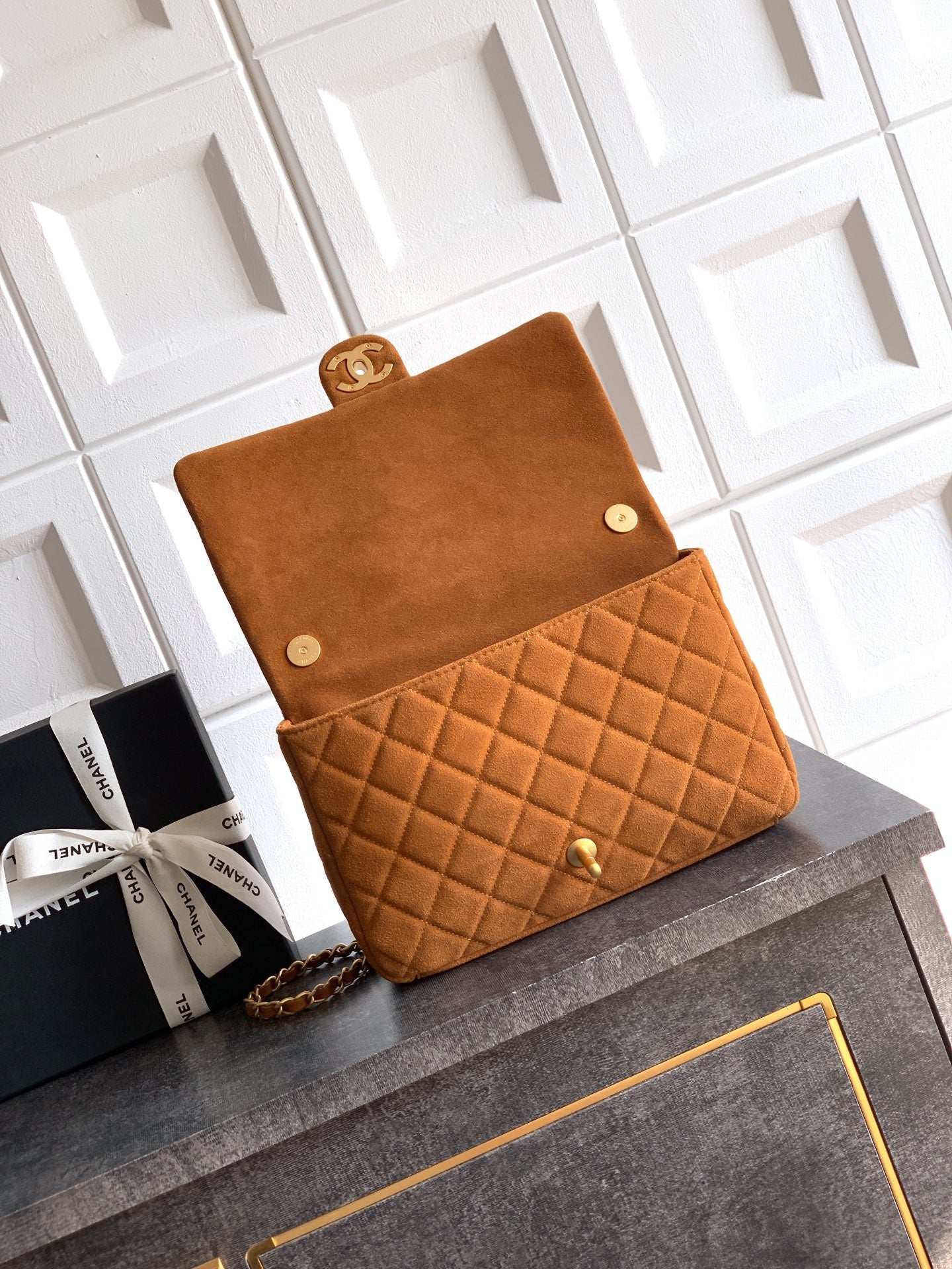 Chanel 26C Classic Flap Bag Dark Brown Suede with Matte Gold Hardware (Large 26cm)