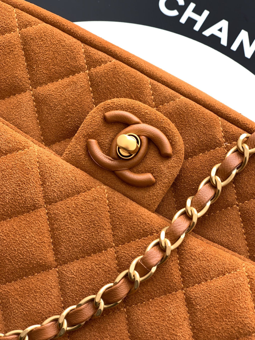 Chanel 26C Classic Flap Bag Dark Brown Suede with Matte Gold Hardware (Large 26cm)