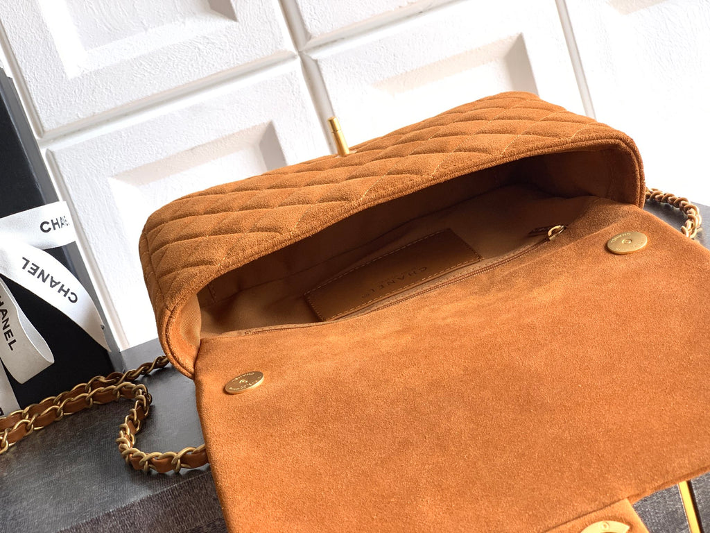 Chanel 26C Classic Flap Bag Dark Brown Suede with Matte Gold Hardware (Large 26cm)