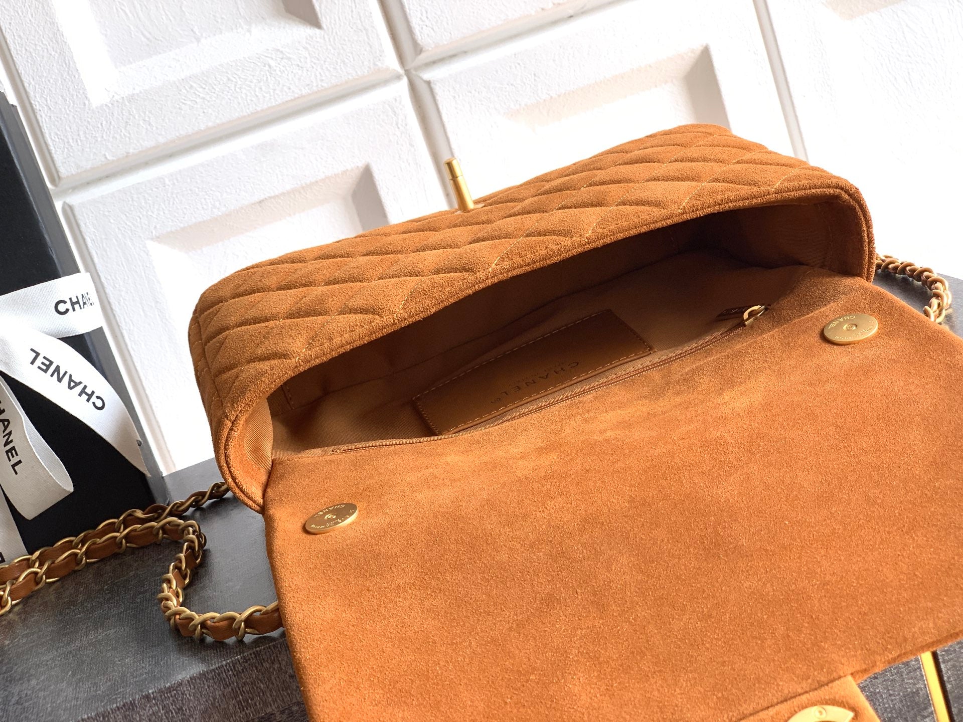 Chanel 26C Classic Flap Bag Dark Brown Suede with Matte Gold Hardware (Large 26cm)