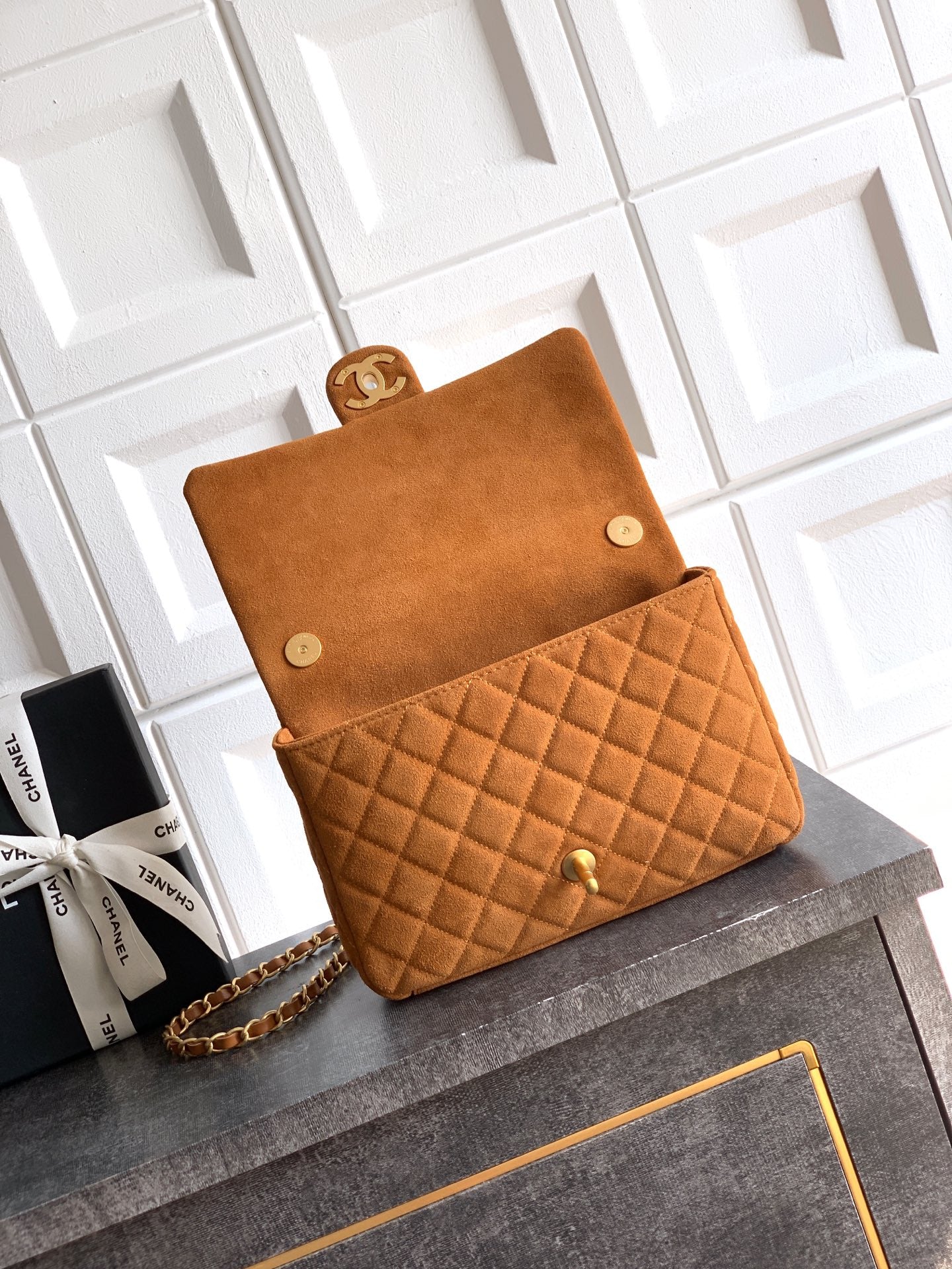 Chanel 26C Classic Flap Bag Dark Brown Suede with Matte Gold Hardware (Medium 24cm)Chanel 26C Classic Flap Bag Dark Brown Suede with Matte Gold Hardware (Medium 24cm)