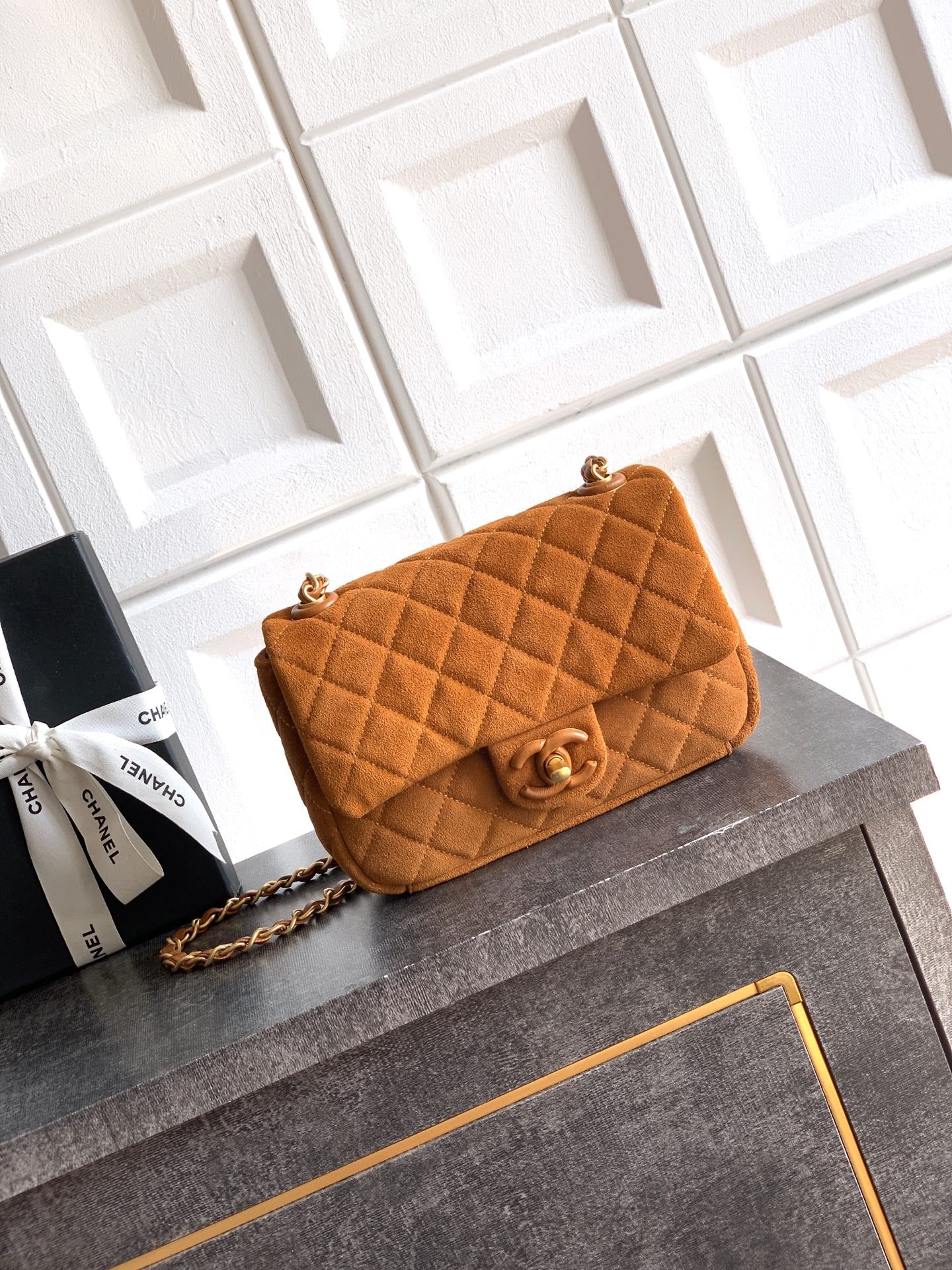 Chanel 26C Classic Flap Bag Dark Brown Suede with Matte Gold Hardware (Small 20cm)