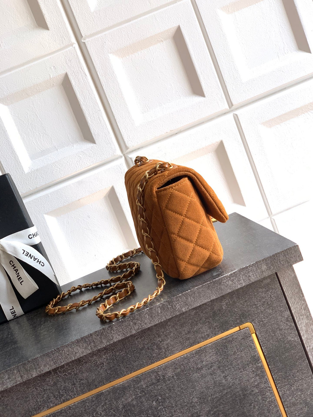Chanel 26C Classic Flap Bag Dark Brown Suede with Matte Gold Hardware (Small 20cm)