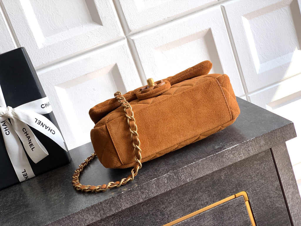 Chanel 26C Classic Flap Bag Dark Brown Suede with Matte Gold Hardware (Small 20cm)