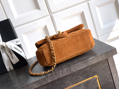 Chanel 26C Classic Flap Bag Dark Brown Suede with Matte Gold Hardware (Small 20cm)