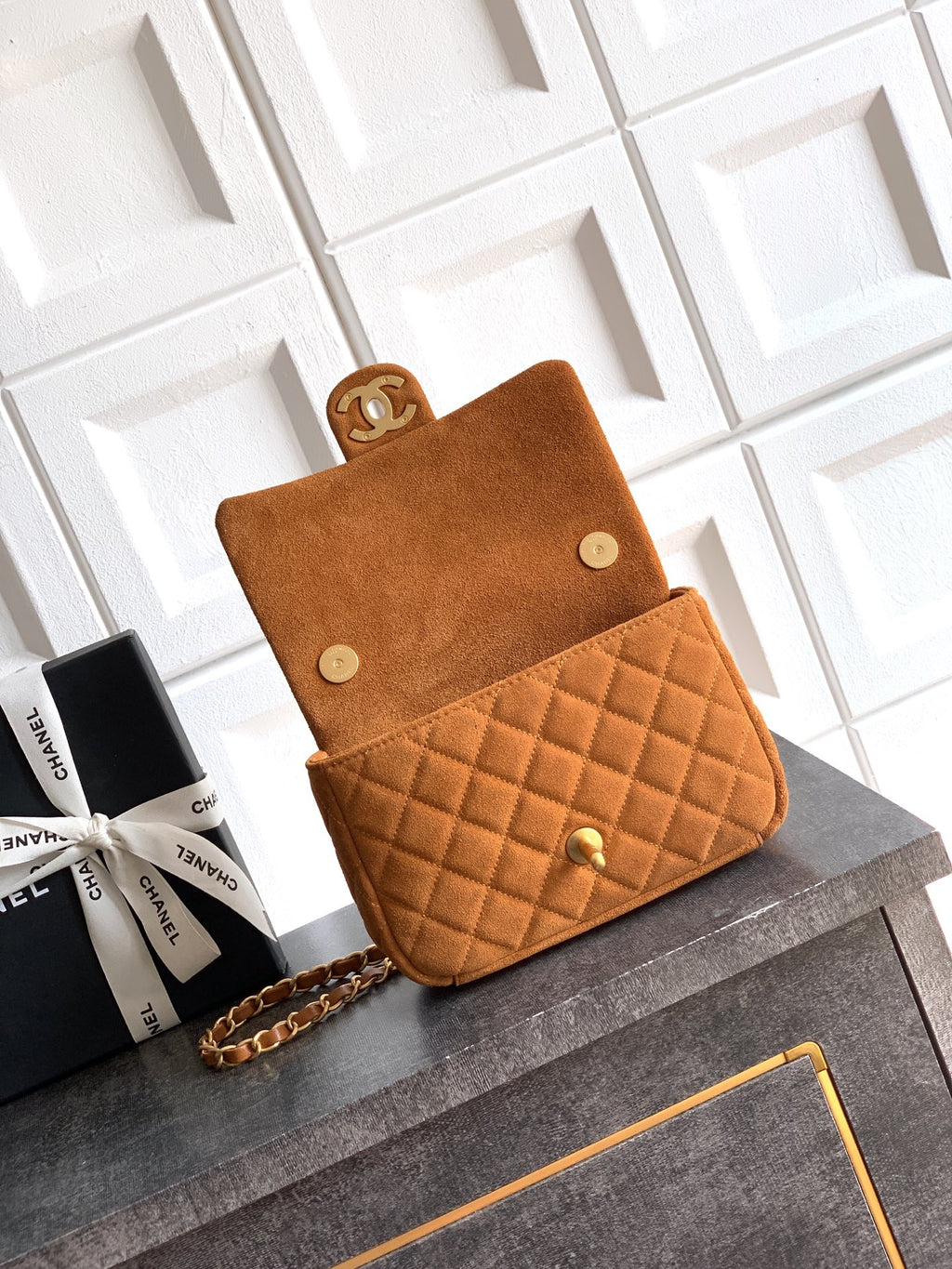Chanel 26C Classic Flap Bag Dark Brown Suede with Matte Gold Hardware (Small 20cm)