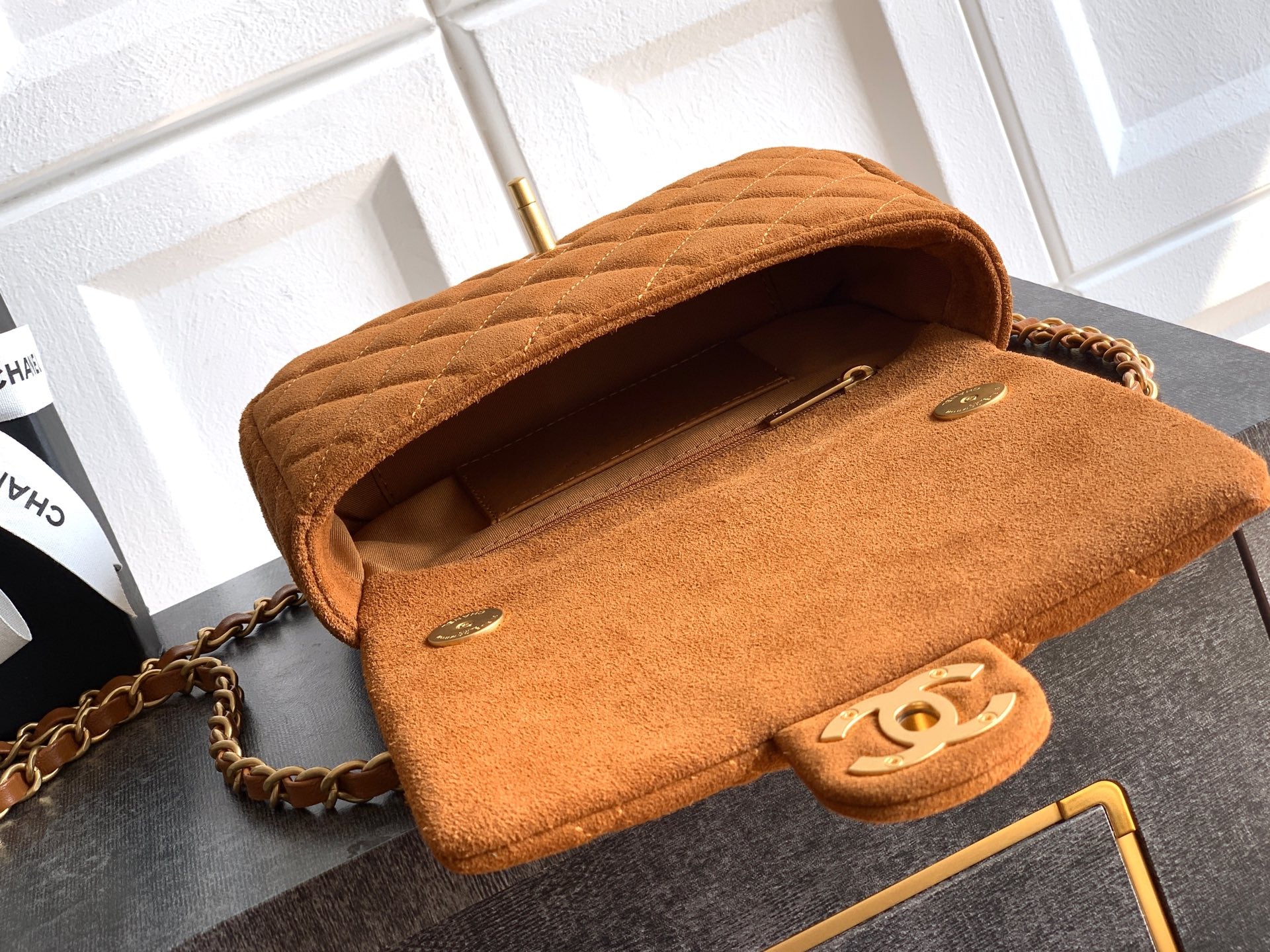 Chanel 26C Classic Flap Bag Dark Brown Suede with Matte Gold Hardware (Small 20cm)