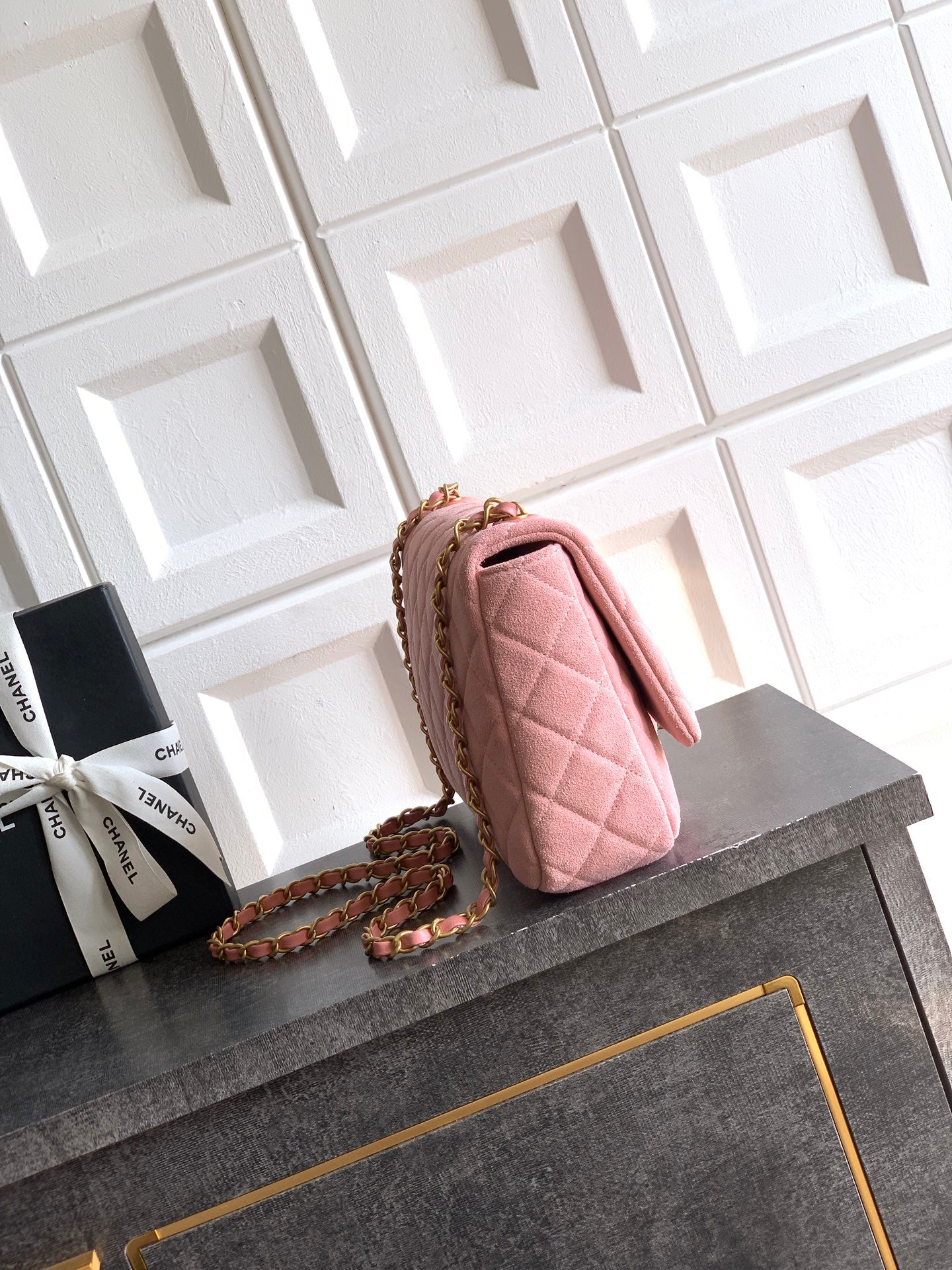 Chanel 26C Classic Flap Bag Pink Suede with Matte Gold Hardware (Large 26cm)