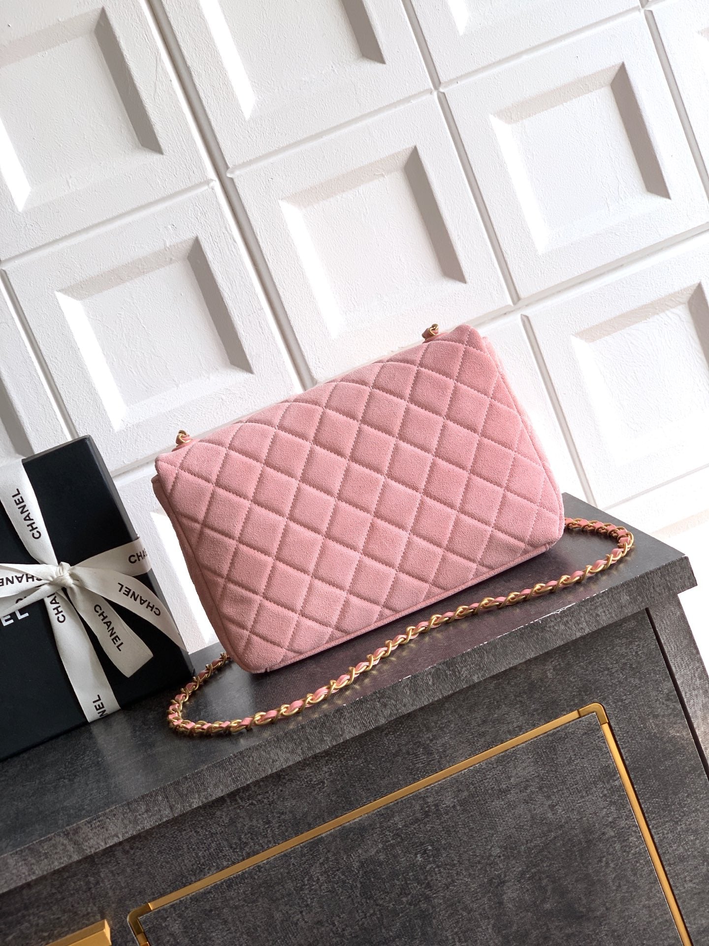 Chanel 26C Classic Flap Bag Pink Suede with Matte Gold Hardware (Large 26cm)