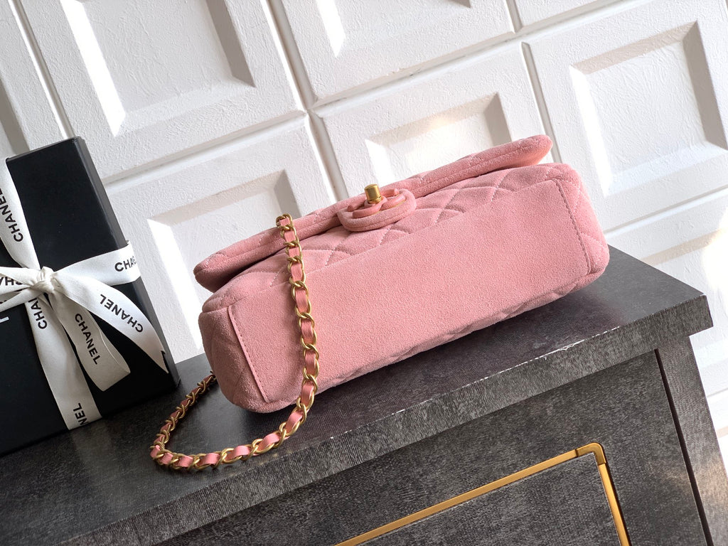 Chanel 26C Classic Flap Bag Pink Suede with Matte Gold Hardware (Large 26cm)