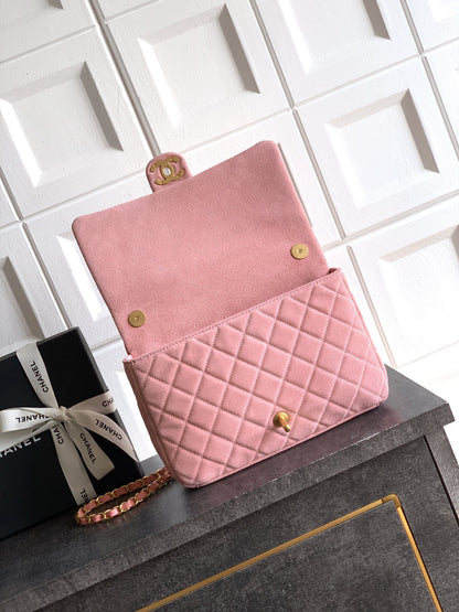Chanel 26C Classic Flap Bag Pink Suede with Matte Gold Hardware (Large 26cm)