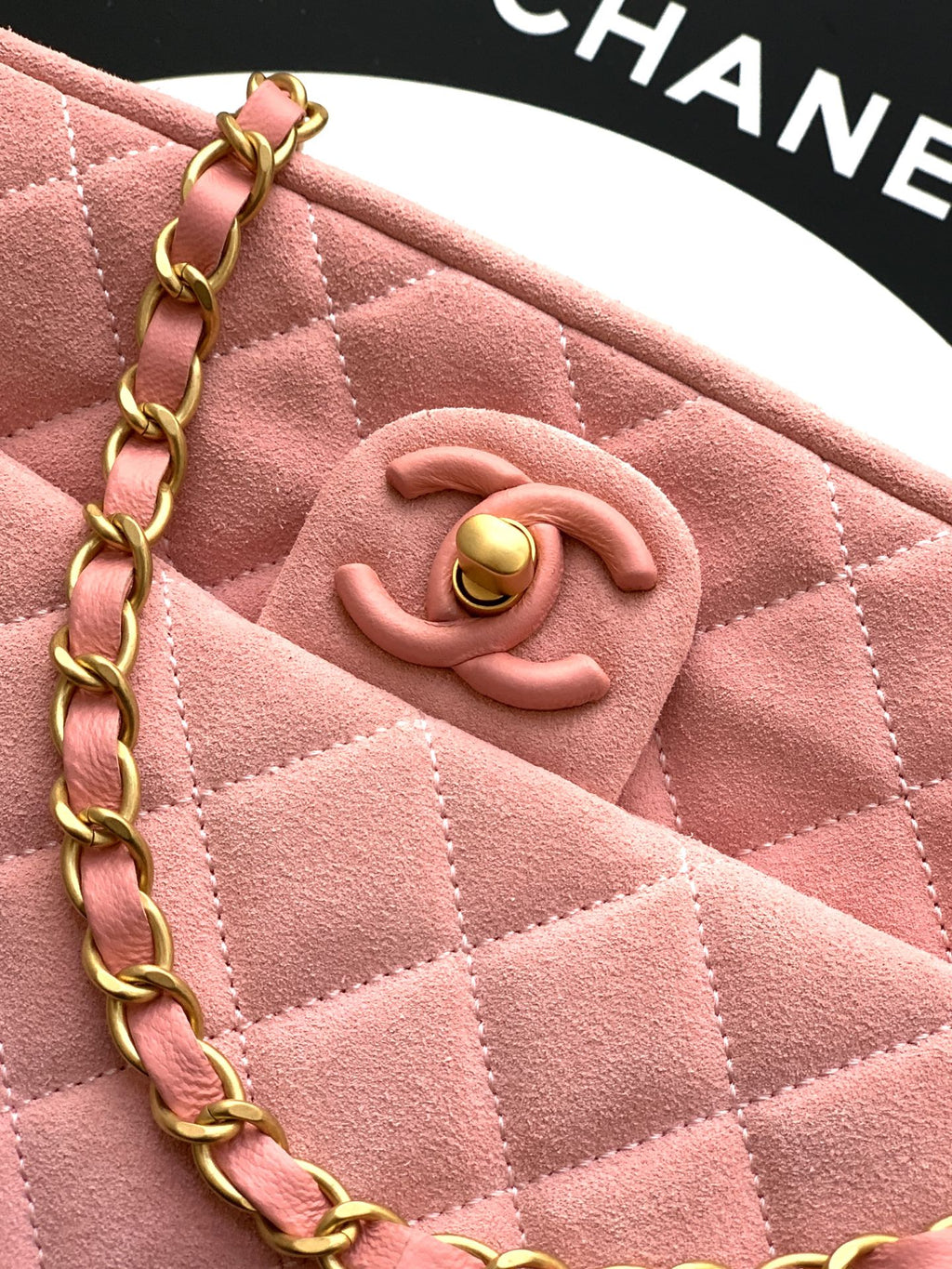 Chanel 26C Classic Flap Bag Pink Suede with Matte Gold Hardware (Large 26cm)