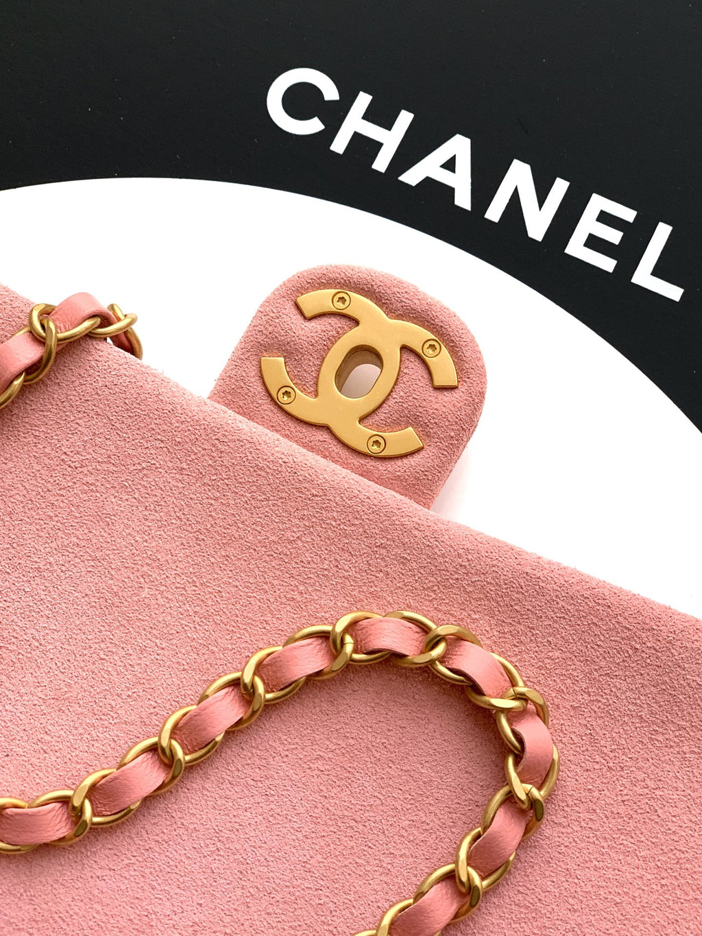 Chanel 26C Classic Flap Bag Pink Suede with Matte Gold Hardware (Large 26cm)