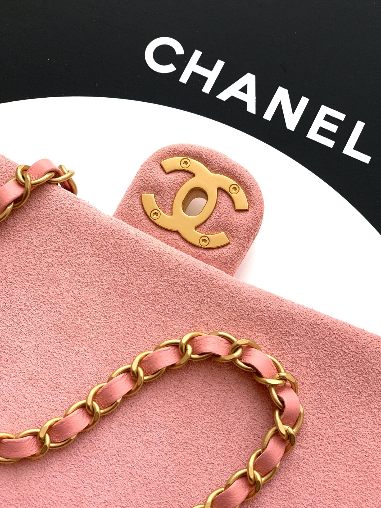 Chanel 26C Classic Flap Bag Pink Suede with Matte Gold Hardware (Large 26cm)