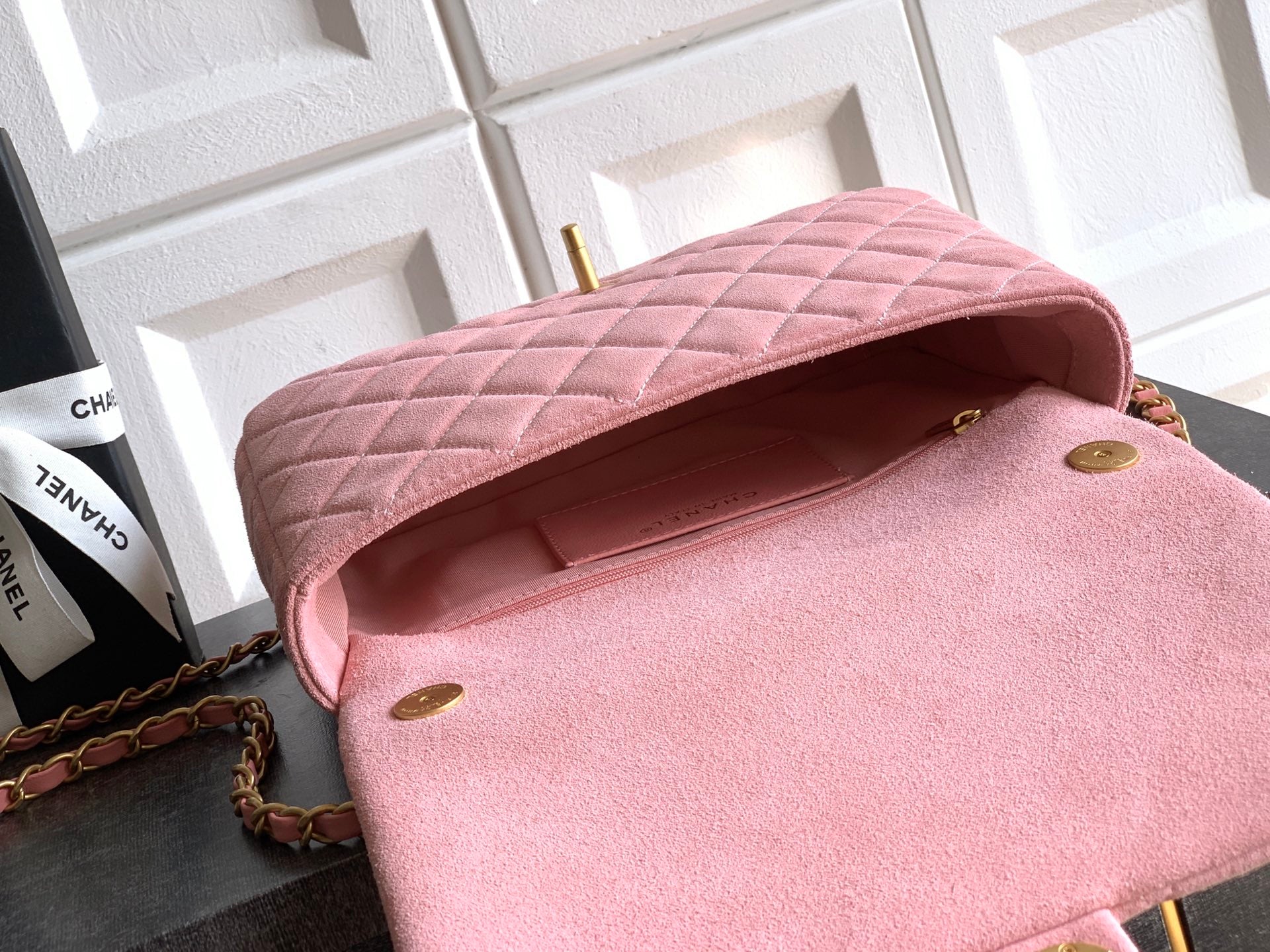 Chanel 26C Classic Flap Bag Pink Suede with Matte Gold Hardware (Large 26cm)