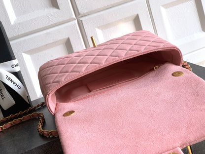 Chanel 26C Classic Flap Bag Pink Suede with Matte Gold Hardware (Large 26cm)