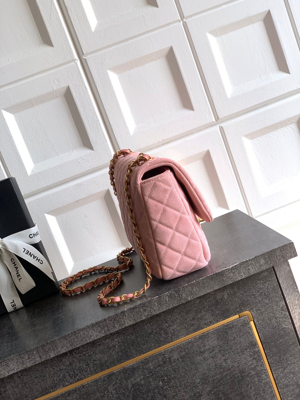 Chanel 26C Classic Flap Bag Pink Suede with Matte Gold Hardware (Medium 24cm)