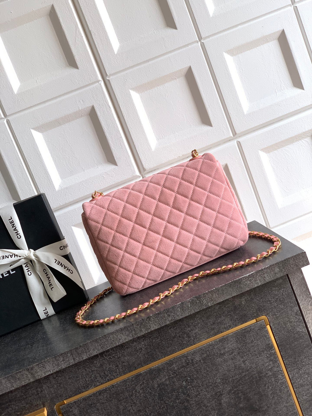 Chanel 26C Classic Flap Bag Pink Suede with Matte Gold Hardware (Medium 24cm)