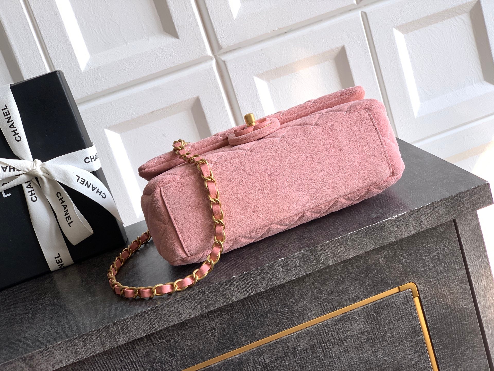 Chanel 26C Classic Flap Bag Pink Suede with Matte Gold Hardware (Medium 24cm)