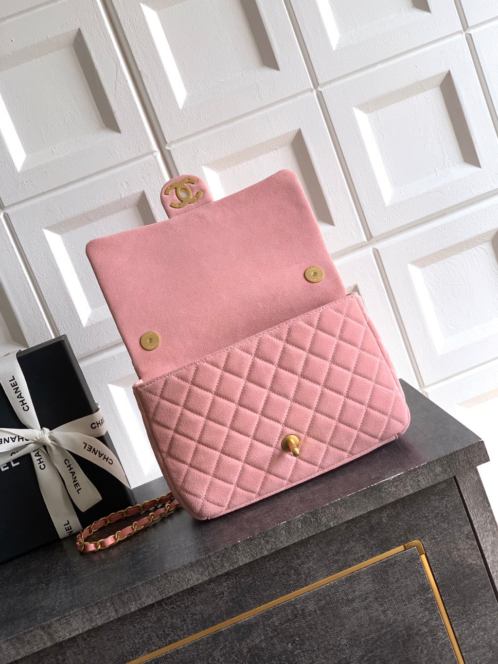 Chanel 26C Classic Flap Bag Pink Suede with Matte Gold Hardware (Medium 24cm)