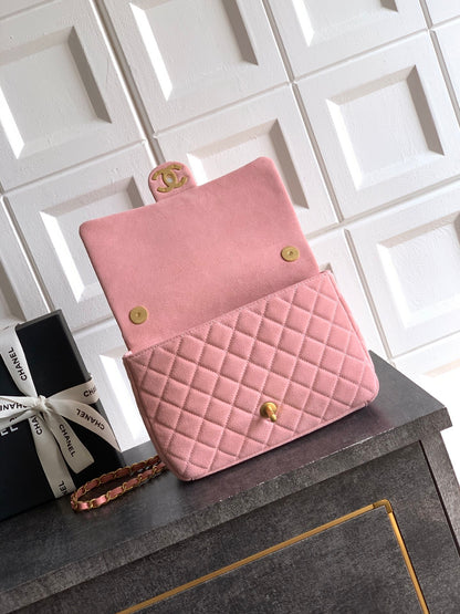 Chanel 26C Classic Flap Bag Pink Suede with Matte Gold Hardware (Medium 24cm)