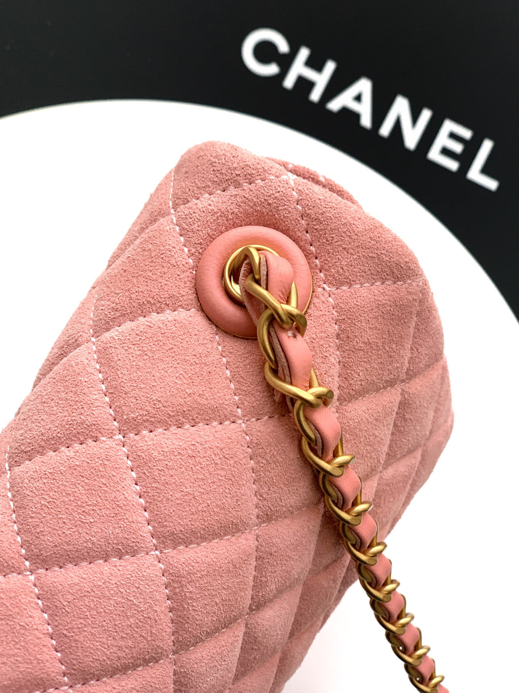 Chanel 26C Classic Flap Bag Pink Suede with Matte Gold Hardware (Medium 24cm)