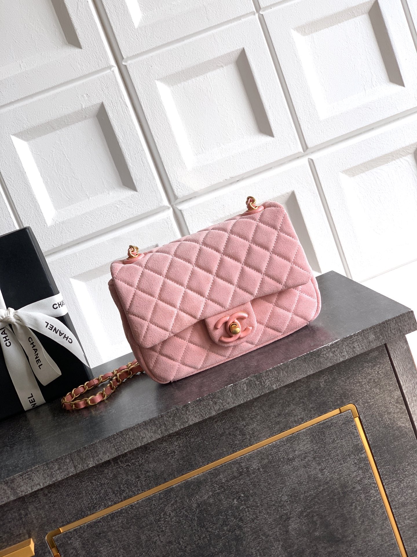 Chanel 26C Classic Flap Bag Pink Suede with Matte Gold Hardware (Small 20cm)