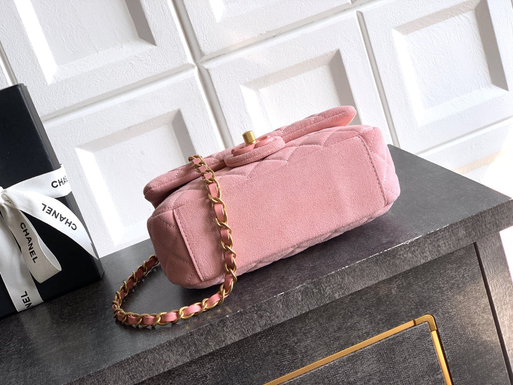 Chanel 26C Classic Flap Bag Pink Suede with Matte Gold Hardware (Small 20cm)