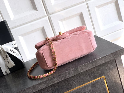 Chanel 26C Classic Flap Bag Pink Suede with Matte Gold Hardware (Small 20cm)