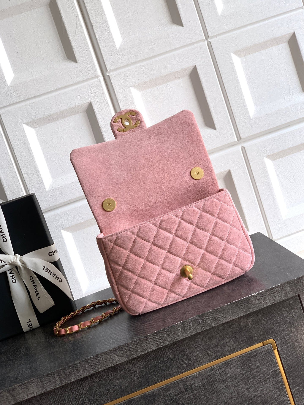 Chanel 26C Classic Flap Bag Pink Suede with Matte Gold Hardware (Small 20cm)