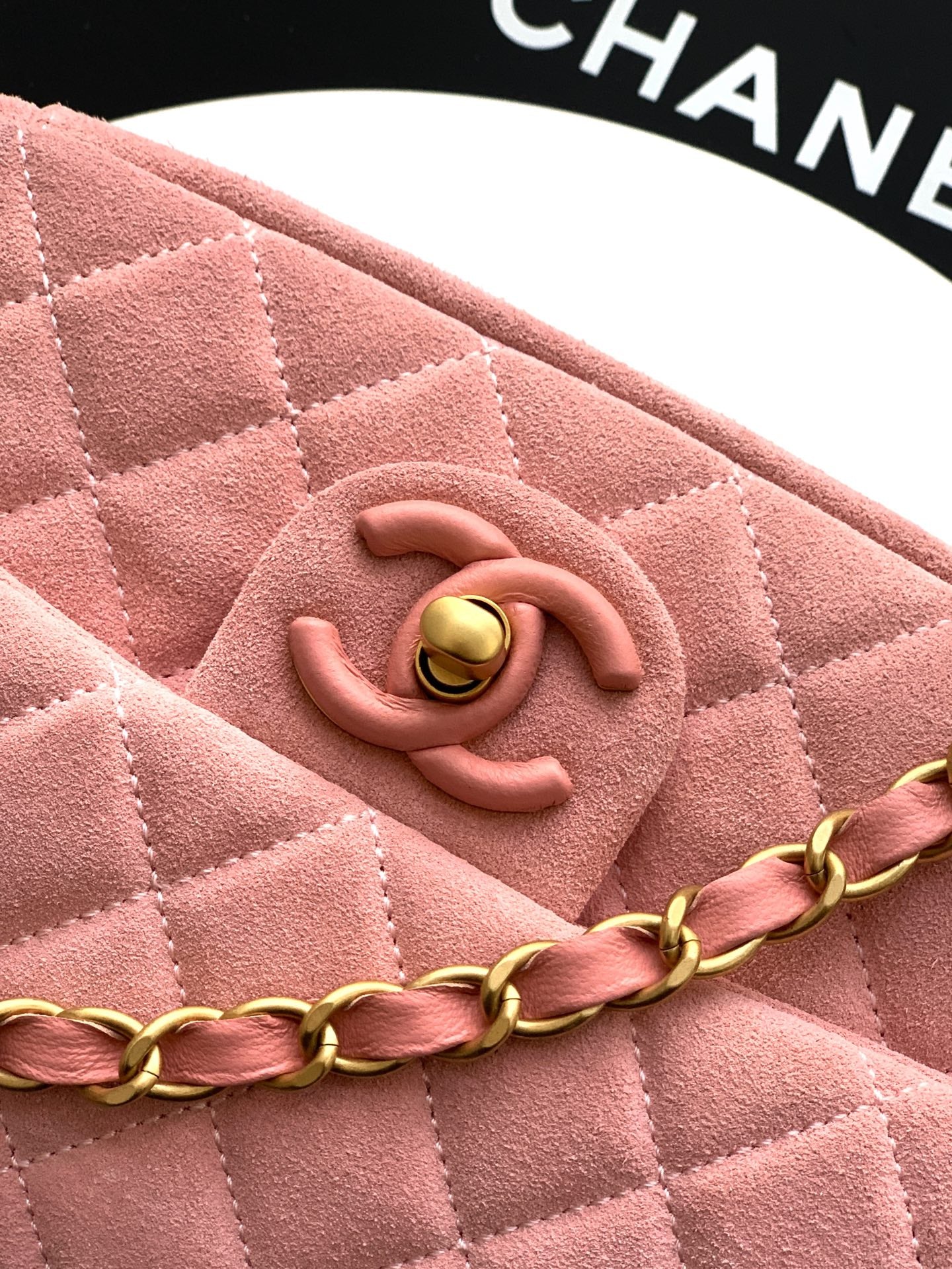 Chanel 26C Classic Flap Bag Pink Suede with Matte Gold Hardware (Small 20cm)
