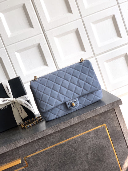 Chanel 26C Classic Flap Bag Haze Blue Suede with Matte Gold Hardware (Large 26cm)
