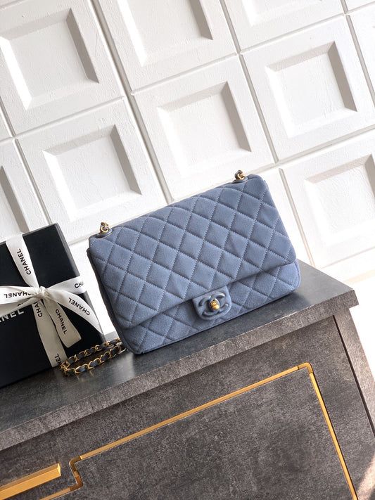 Chanel 26C Classic Flap Bag Haze Blue Suede with Matte Gold Hardware (Large 26cm)