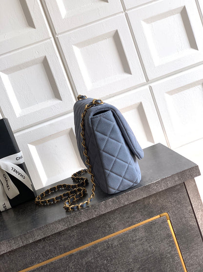 Chanel 26C Classic Flap Bag Haze Blue Suede with Matte Gold Hardware (Large 26cm)