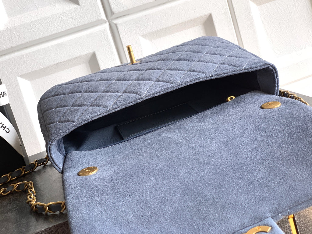 Chanel 26C Classic Flap Bag Haze Blue Suede with Matte Gold Hardware (Large 26cm)