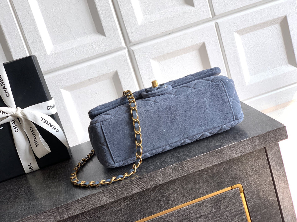 Chanel 26C Classic Flap Bag Haze Blue Suede with Matte Gold Hardware (Medium 24cm)