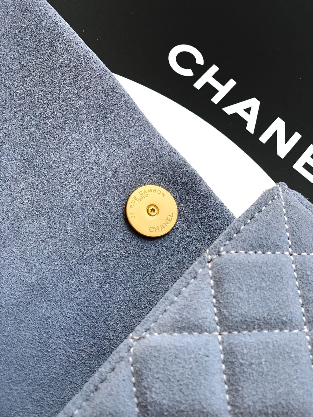 Chanel 26C Classic Flap Bag Haze Blue Suede with Matte Gold Hardware (Medium 24cm)
