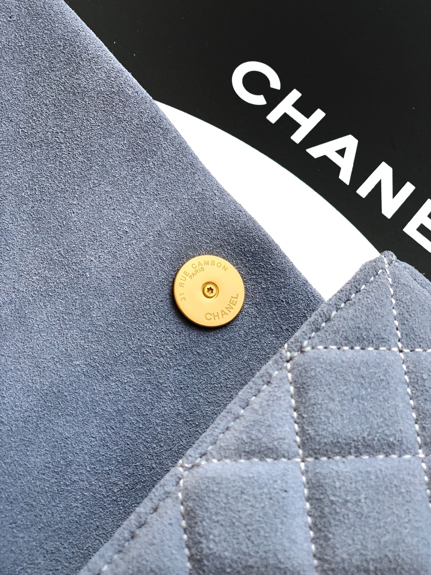 Chanel 26C Classic Flap Bag Haze Blue Suede with Matte Gold Hardware (Medium 24cm)